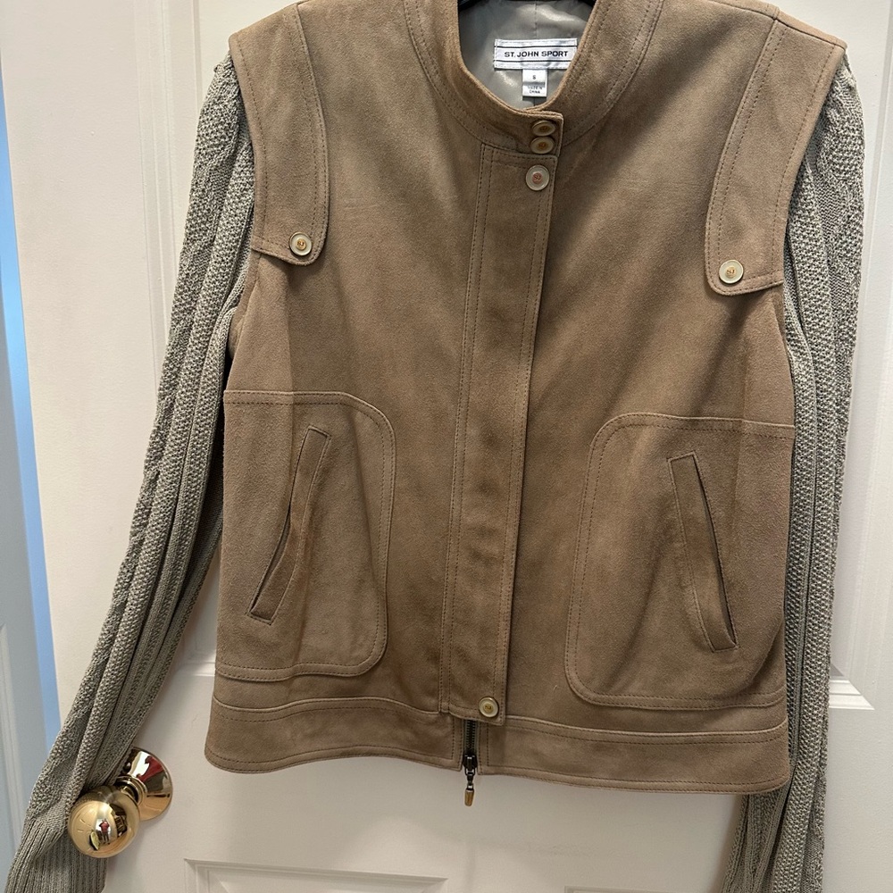 Women's Brown Utility Jacket with Knit Sleeves